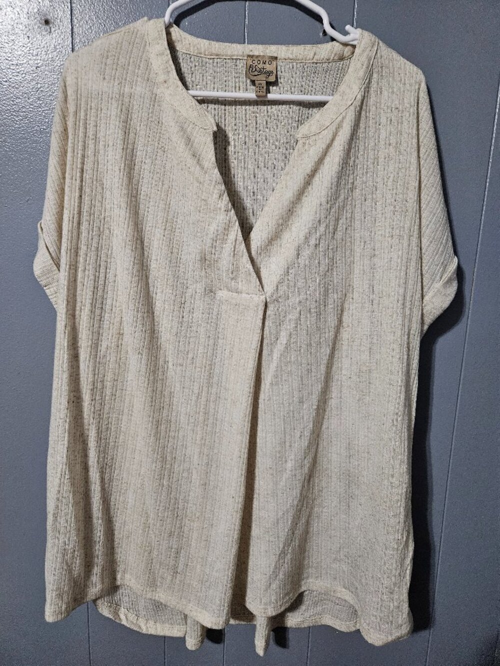 Como Vintage Beige Striped Oversized Tunic Top Women's Size 2X